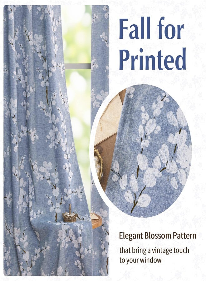 FMFUNCTEX 100% Blackout Floral Curtains for Bedroom, Blue Curtains 90 inches Long Blossom Flower Patterned for Living Room,Thermal Insulated Farmhouse Drapes, Grommet Top 2 Panels (White on Blue) - Image 3